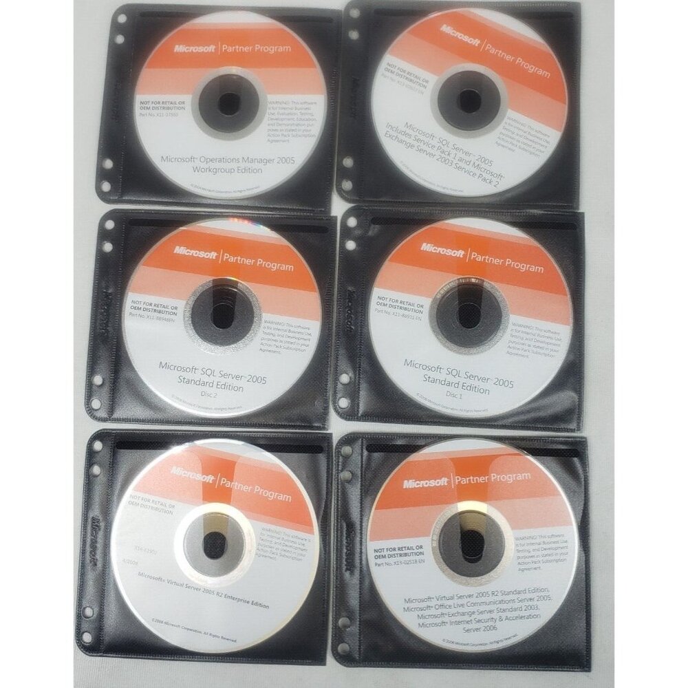 Microsoft Partner Program 6 Discs Microsoft Server 2005 Various Programs No Keys
